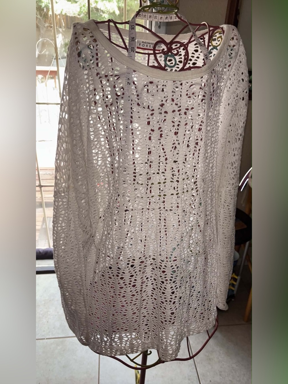 White Crocheted Open Knit Sweater